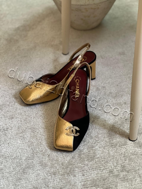 Chanel Slingback Heels HH - gold and black