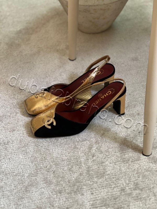 Chanel Slingback Heels HH - gold and black
